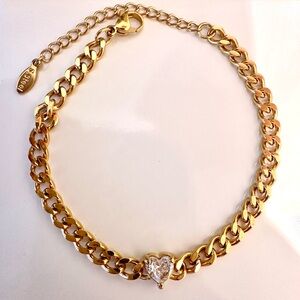 Gold Heart Curb Chain Bracelet